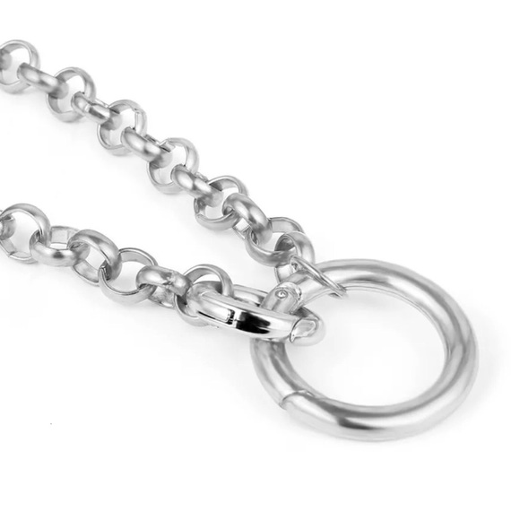 Silver Circle & Chunky Chain Choker - Picture 3 of 6